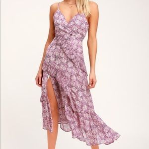 Lavender Floral Print Ruffled Midi Dress